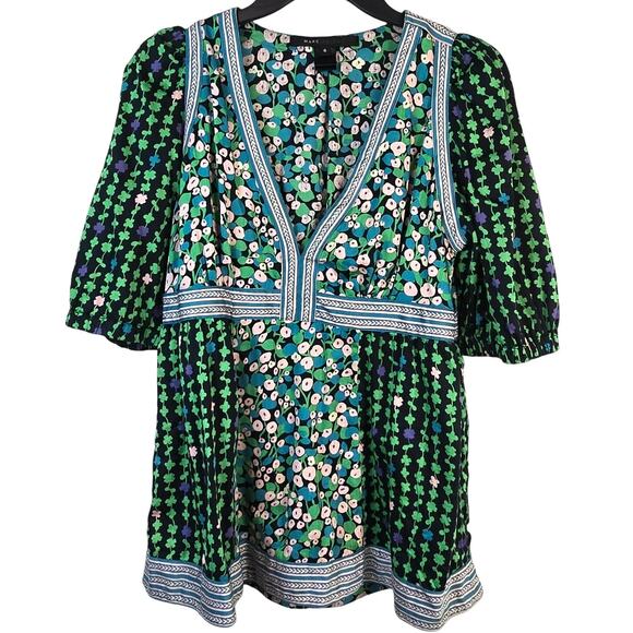 Marc Jacobs Blouse Women's 8 Green Mixed Floral Empire Waist Y2K Boho READ - Picture 1 of 10